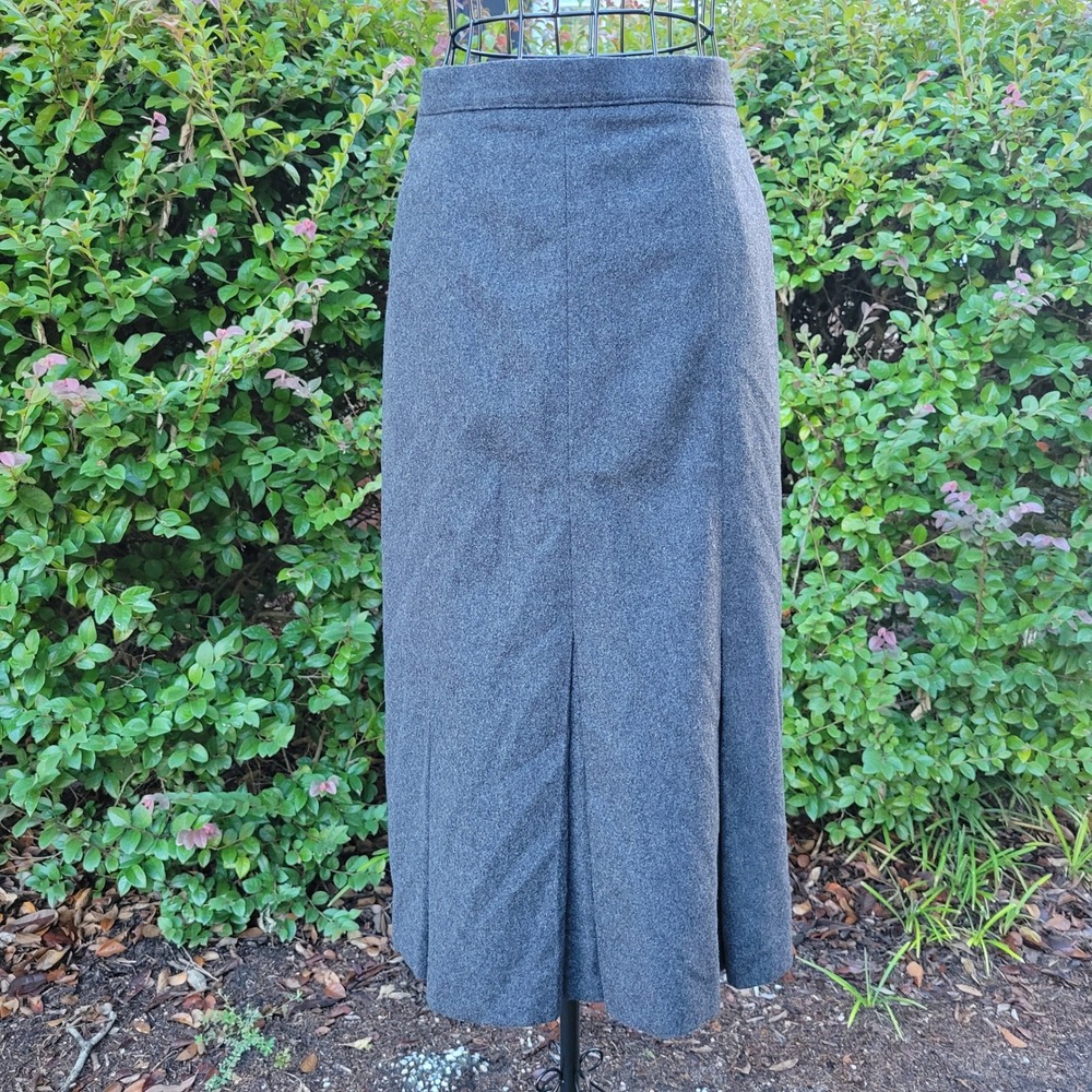 St Michael 18 Skirt Grey Wool Midi Slit Vintage Dark Academia Preppy Twee Modest